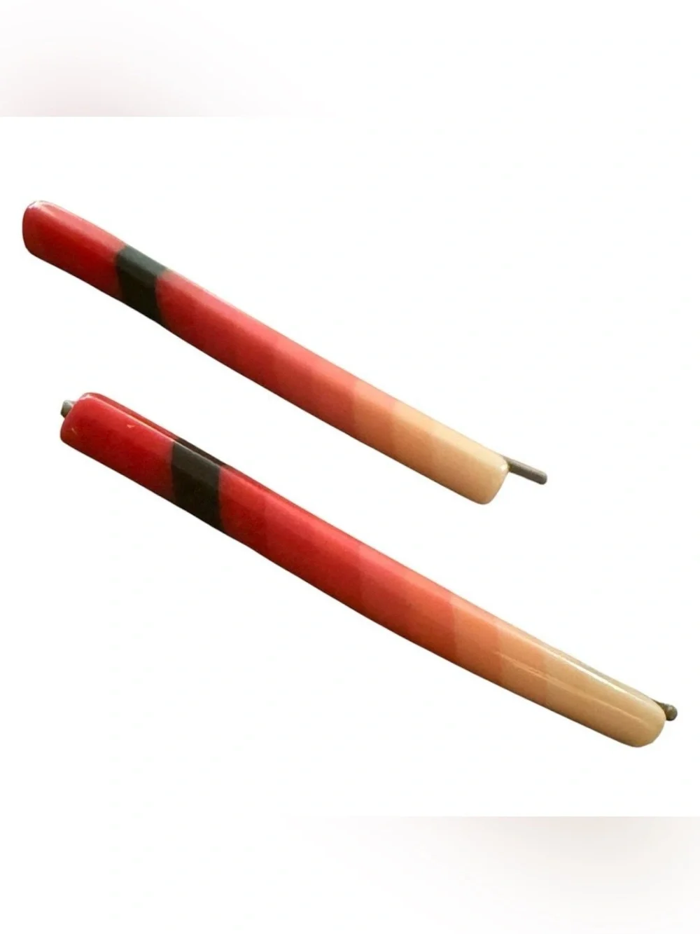 1970s Vintage Metal Back Hair Clips Bobby Pins in Red & Orange, Deadstock, 2.5”